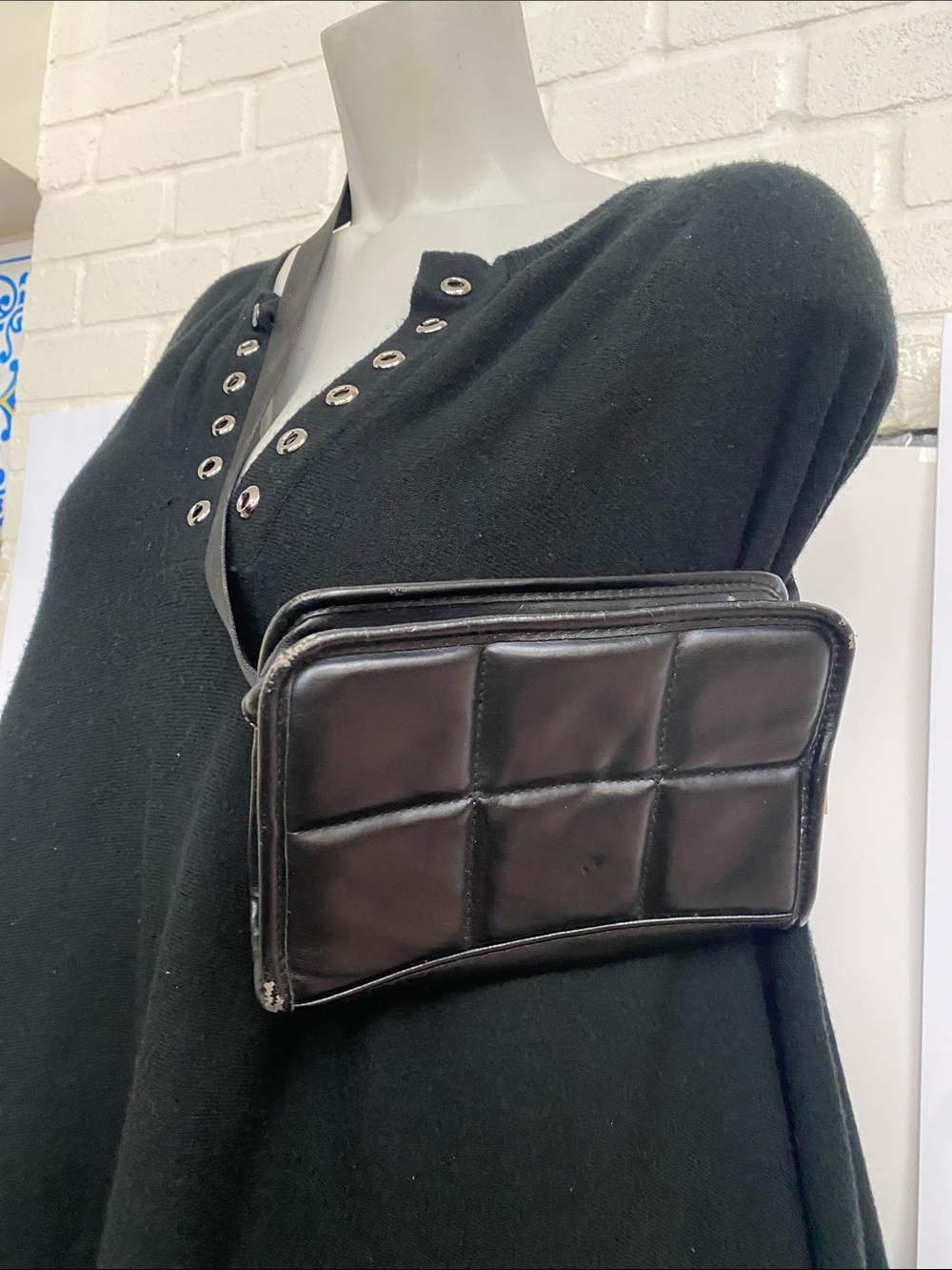Mens Black Quilted faux Leather Belt Bag - Minimal Crossbody Pouch